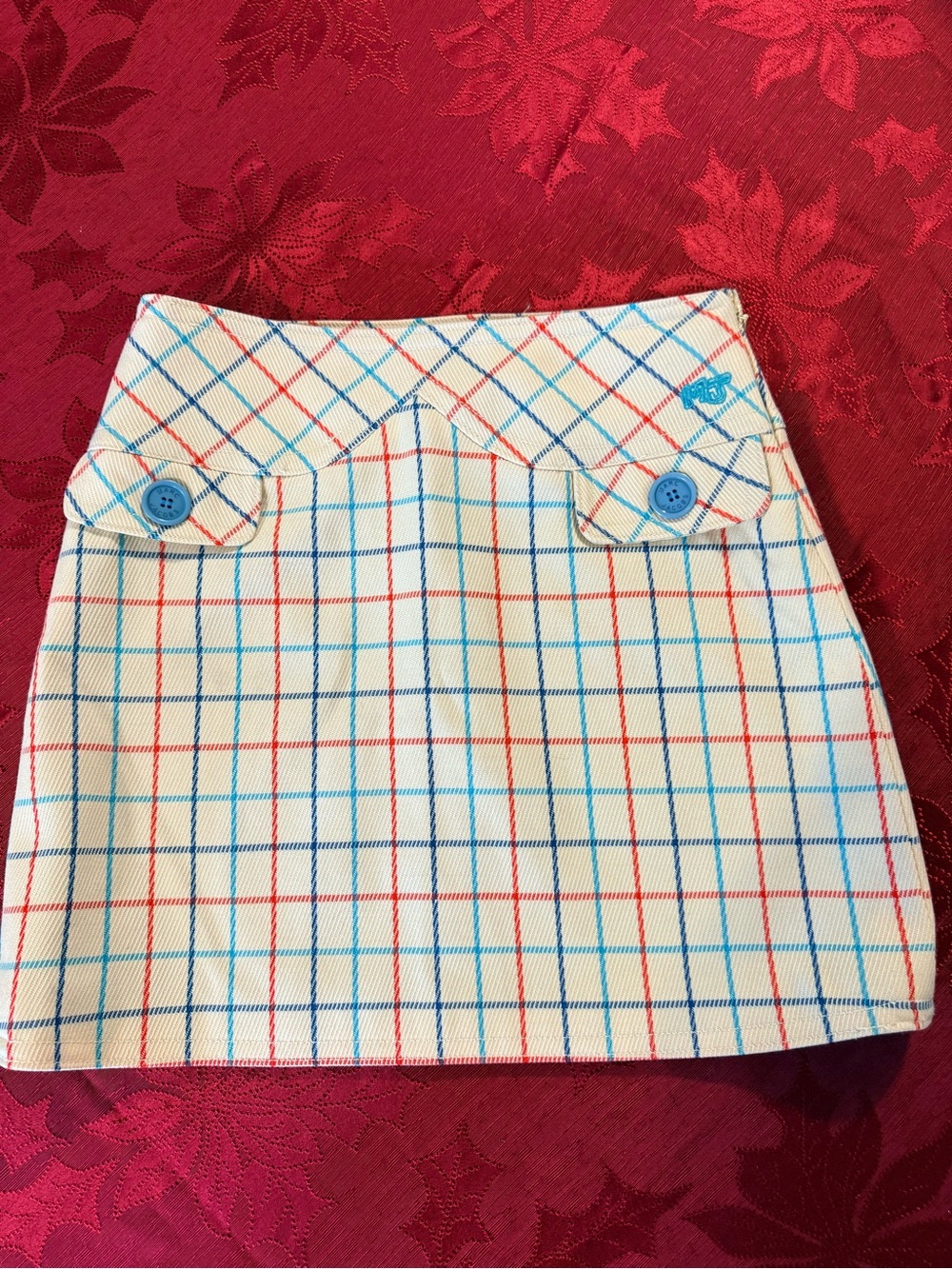 Old money Quiet luxury Marc Jacobs White Mini Skirt with Blue & Red Windowpane